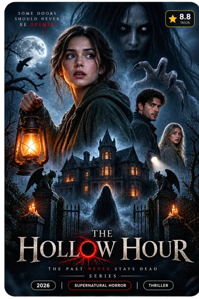 Pôster da série de terror sobrenatural The Hollow Hour com nota 8.8, exemplo de capa exibida na interface do YouCine