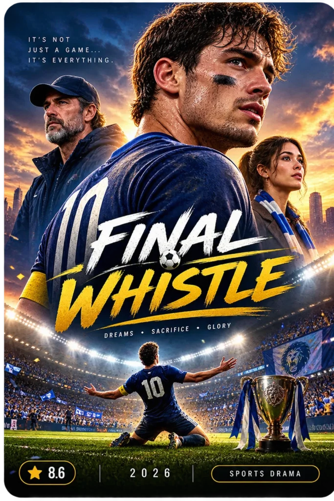 Pôster do drama esportivo Final Whistle sobre futebol com nota 8.6, exemplo de capa exibida na interface do YouCine