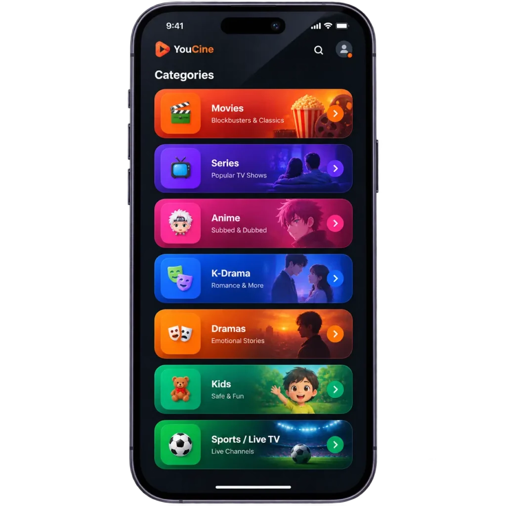 Aplicativo YouCine em dispositivo Android