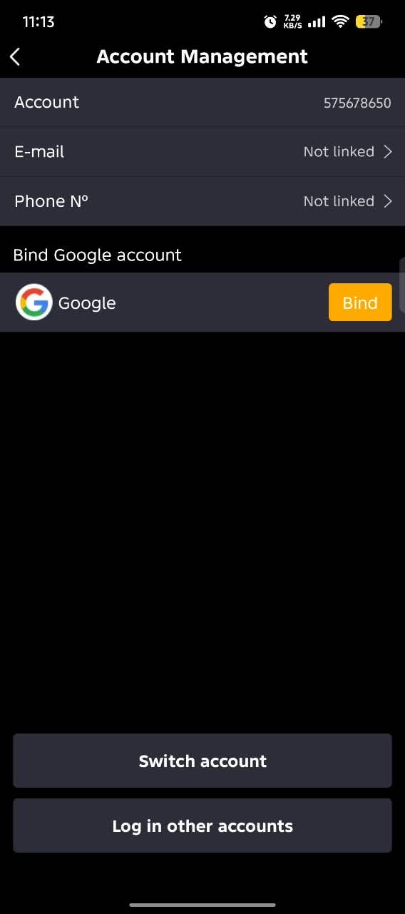 Gerenciamento de conta do YouCine: e-mail e telefone não vinculados, vincular Google, trocar de conta